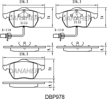 Danaher DBP978 - Тормозные колодки, дисковые, комплект www.autospares.lv