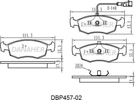 Danaher DBP457-02 - Тормозные колодки, дисковые, комплект www.autospares.lv