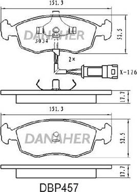 Danaher DBP457 - Тормозные колодки, дисковые, комплект www.autospares.lv