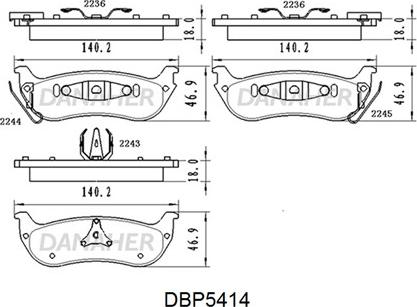 Danaher DBP5414 - Bremžu uzliku kompl., Disku bremzes www.autospares.lv