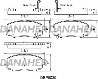 Danaher DBP5035 - Тормозные колодки, дисковые, комплект www.autospares.lv