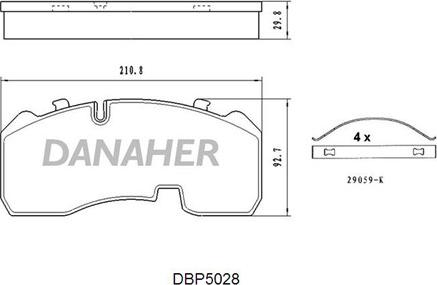 Danaher DBP5028 - Bremžu uzliku kompl., Disku bremzes www.autospares.lv