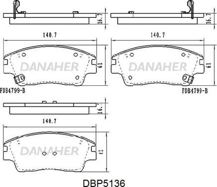 Danaher DBP5136 - Bremžu uzliku kompl., Disku bremzes autospares.lv