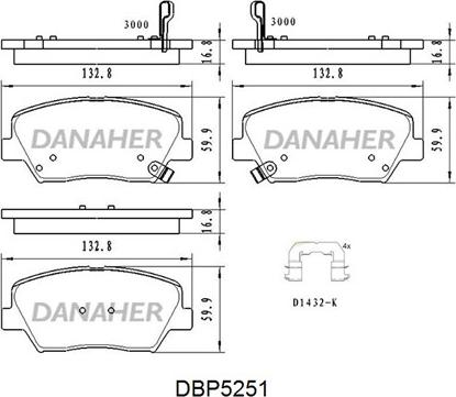 Danaher DBP5251 - Тормозные колодки, дисковые, комплект www.autospares.lv