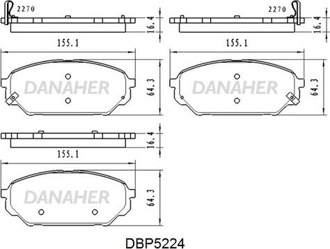 Danaher DBP5224 - Bremžu uzliku kompl., Disku bremzes www.autospares.lv