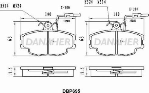 Danaher DBP695 - Тормозные колодки, дисковые, комплект www.autospares.lv