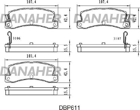 Danaher DBP611 - Bremžu uzliku kompl., Disku bremzes autospares.lv