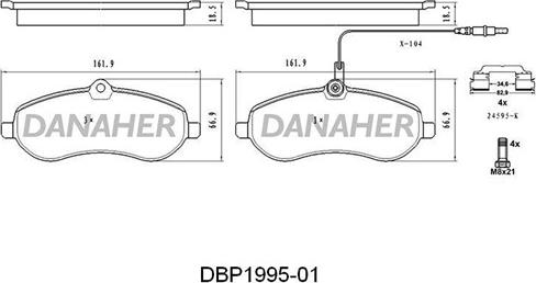 Danaher DBP1995-01 - Bremžu uzliku kompl., Disku bremzes www.autospares.lv