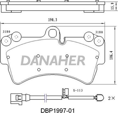 Danaher DBP1997-01 - Bremžu uzliku kompl., Disku bremzes www.autospares.lv