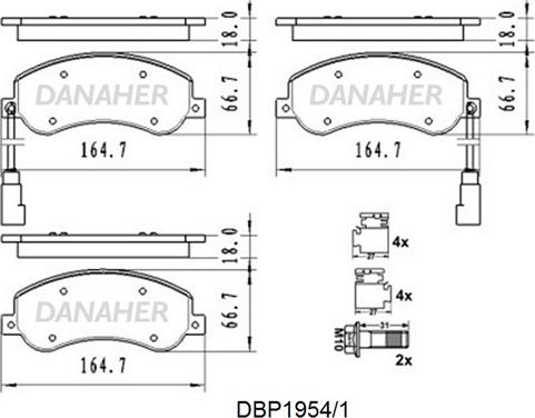 Danaher DBP1954/1 - Bremžu uzliku kompl., Disku bremzes www.autospares.lv