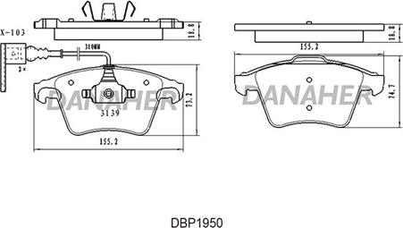 Danaher DBP1950 - Bremžu uzliku kompl., Disku bremzes www.autospares.lv