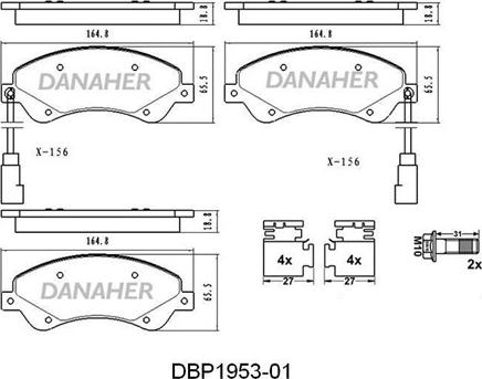 Danaher DBP1953-01 - Bremžu uzliku kompl., Disku bremzes www.autospares.lv