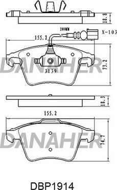 Danaher DBP1914 - Bremžu uzliku kompl., Disku bremzes www.autospares.lv