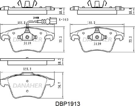 Danaher DBP1913 - Bremžu uzliku kompl., Disku bremzes www.autospares.lv