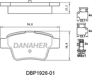 Danaher DBP1926-01 - Тормозные колодки, дисковые, комплект www.autospares.lv