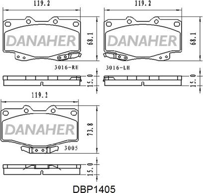 Danaher DBP1405 - Bremžu uzliku kompl., Disku bremzes www.autospares.lv