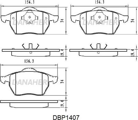 Danaher DBP1407 - Тормозные колодки, дисковые, комплект www.autospares.lv