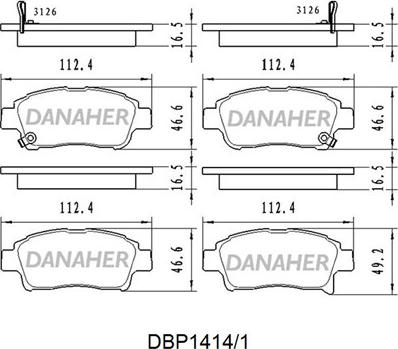 Danaher DBP1414/1 - Тормозные колодки, дисковые, комплект www.autospares.lv