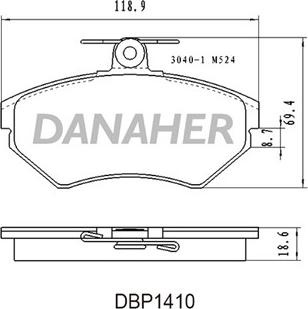 Danaher DBP1410 - Тормозные колодки, дисковые, комплект www.autospares.lv