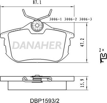 Danaher DBP1593/2 - Bremžu uzliku kompl., Disku bremzes www.autospares.lv