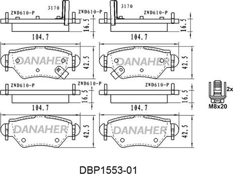 Danaher DBP1553-01 - Тормозные колодки, дисковые, комплект www.autospares.lv