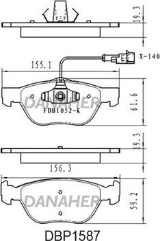 Danaher DBP1587 - Тормозные колодки, дисковые, комплект www.autospares.lv