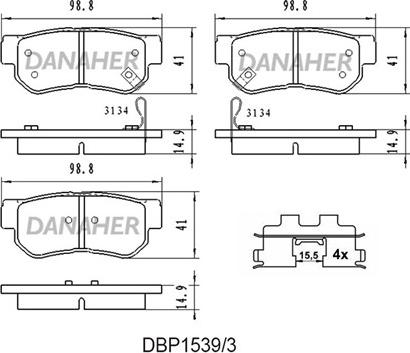 Danaher DBP1539/3 - Bremžu uzliku kompl., Disku bremzes autospares.lv