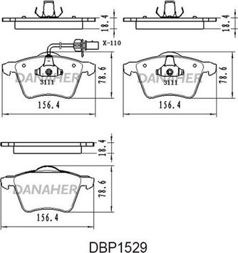 Danaher DBP1529 - Bremžu uzliku kompl., Disku bremzes www.autospares.lv