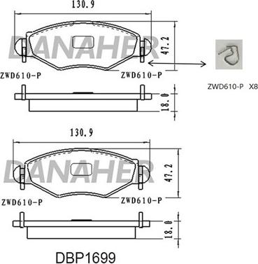 Danaher DBP1699 - Bremžu uzliku kompl., Disku bremzes www.autospares.lv