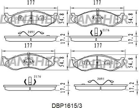 Danaher DBP1615/3 - Bremžu uzliku kompl., Disku bremzes www.autospares.lv