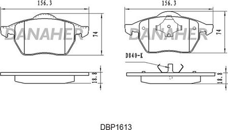 Danaher DBP1613 - Тормозные колодки, дисковые, комплект www.autospares.lv