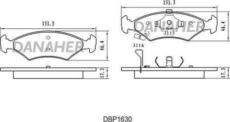 Danaher DBP1630 - Bremžu uzliku kompl., Disku bremzes autospares.lv