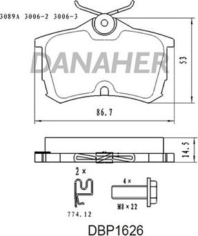 Danaher DBP1626 - Bremžu uzliku kompl., Disku bremzes www.autospares.lv