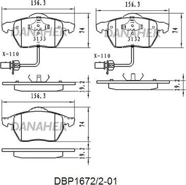 Danaher DBP1672/2-01 - Тормозные колодки, дисковые, комплект www.autospares.lv