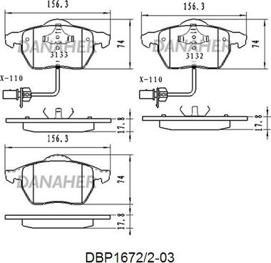 Danaher DBP1672/2-03 - Тормозные колодки, дисковые, комплект www.autospares.lv