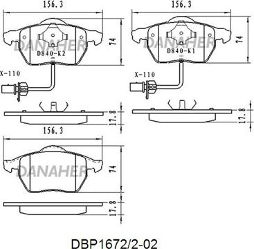 Danaher DBP1672/2-02 - Тормозные колодки, дисковые, комплект www.autospares.lv