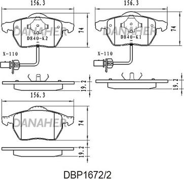 Danaher DBP1672/2 - Тормозные колодки, дисковые, комплект www.autospares.lv