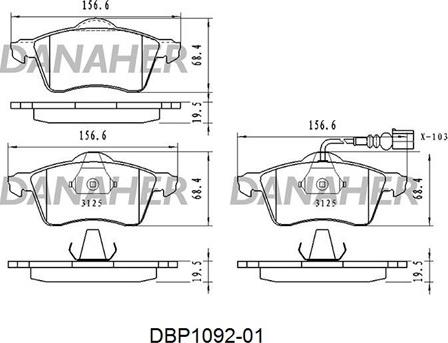 Danaher DBP1092-01 - Тормозные колодки, дисковые, комплект www.autospares.lv