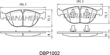 Danaher DBP1002 - Bremžu uzliku kompl., Disku bremzes www.autospares.lv