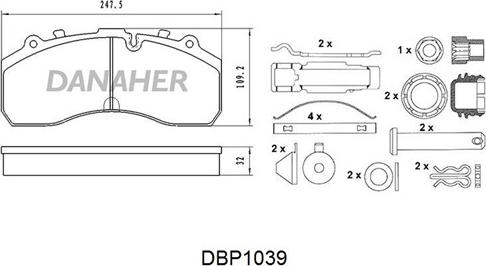 Danaher DBP1039 - Bremžu uzliku kompl., Disku bremzes www.autospares.lv