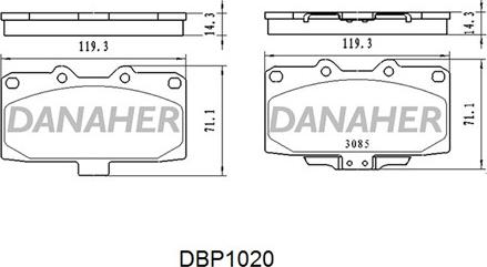 Danaher DBP1020 - Bremžu uzliku kompl., Disku bremzes www.autospares.lv