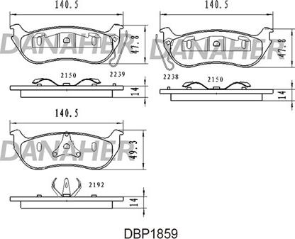 Danaher DBP1859 - Bremžu uzliku kompl., Disku bremzes www.autospares.lv