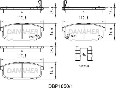 Danaher DBP1850/1 - Bremžu uzliku kompl., Disku bremzes autospares.lv