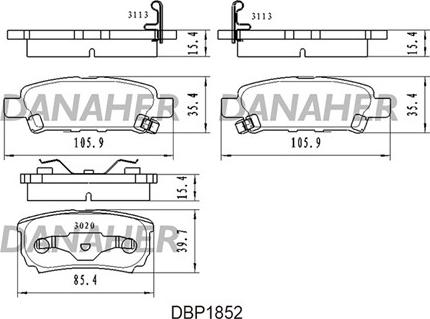 Danaher DBP1852 - Bremžu uzliku kompl., Disku bremzes www.autospares.lv