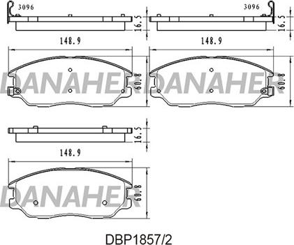 Danaher DBP1857/2 - Bremžu uzliku kompl., Disku bremzes www.autospares.lv