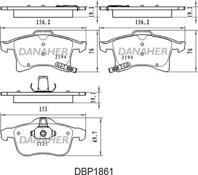 Danaher DBP1861 - Тормозные колодки, дисковые, комплект www.autospares.lv