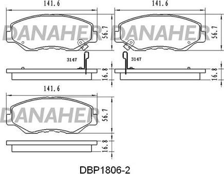 Danaher DBP1806/2 - Bremžu uzliku kompl., Disku bremzes autospares.lv