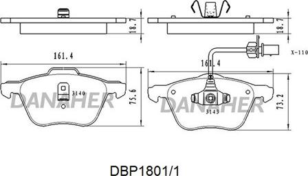 Danaher DBP1801/1 - Bremžu uzliku kompl., Disku bremzes autospares.lv