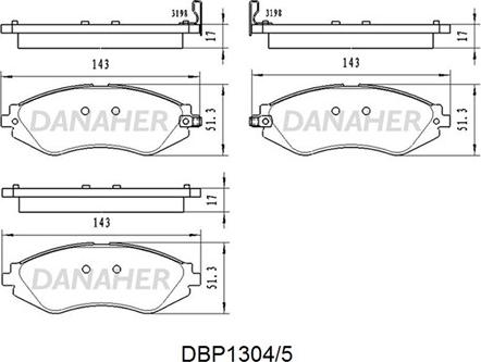 Danaher DBP1304/5 - Bremžu uzliku kompl., Disku bremzes autospares.lv