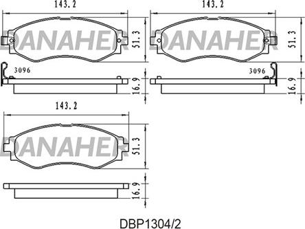 Danaher DBP1304/2 - Bremžu uzliku kompl., Disku bremzes autospares.lv